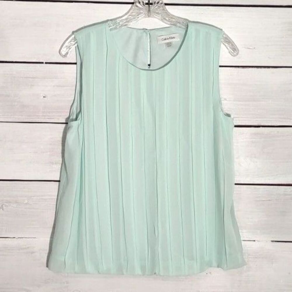 Calvin Klein Mint Green Pleated Front Sleeveless Dress Top